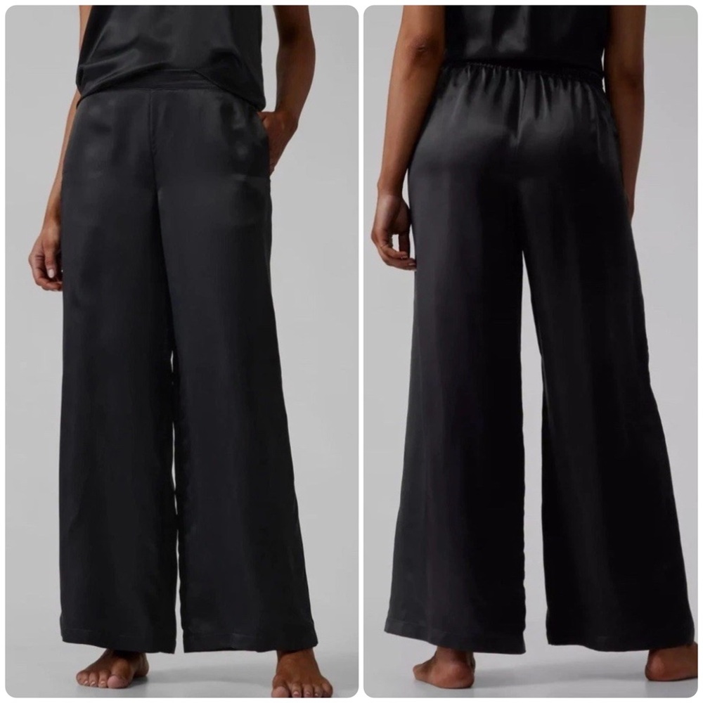 ATHLETA 🐈⬛ NWT Women’s Calm Cool Black Satin Wide Leg Pant - Athletic - Size XL - Picture 3 of 8